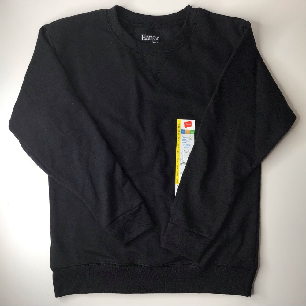 Hanes M Medium 8 Kids Black Crewneck Sweater Classic Design Fleece Crew